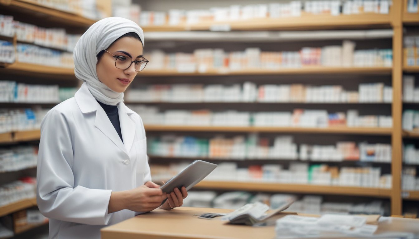 مدیر داروخانه در حال بررسی متقاضیان کار با تبلت؛ مقایسه تبلیغات استخدامی داروخانه سنتی و آنلاین